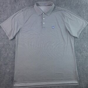 B Draddy Sport Polo‎ XL White Blue Striped Short Sleeve Performance Stretch Golf